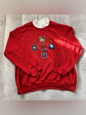 Alfred Dunner Red Crewneck Sweater with Embroidered Heart Motif